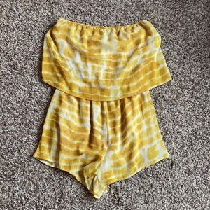 yellow strapless romper